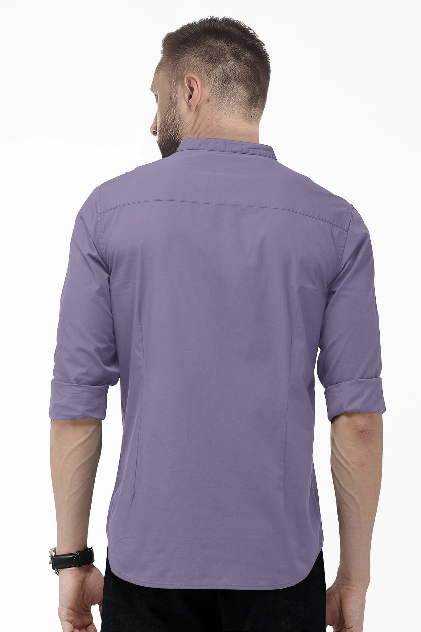 Aster Purple Mandarin Collar Giza Cotton Shirt