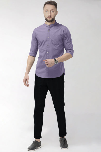 Aster Purple Mandarin Collar Giza Cotton Shirt