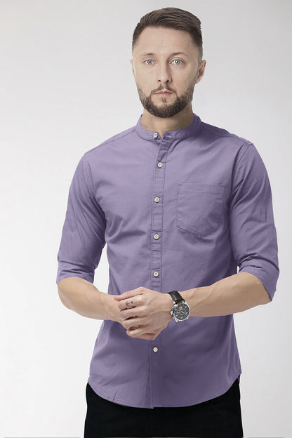 Aster Purple Mandarin Collar Giza Cotton Shirt
