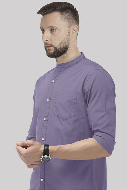 Aster Purple Mandarin Collar Giza Cotton Shirt