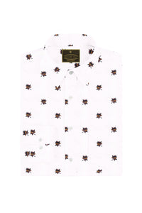 White with Multicolor Maple Leaf Printed Men's Cotton Shirt