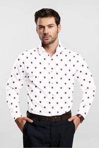 White with Multicolor Maple Leaf Printed Men's Cotton Shirt