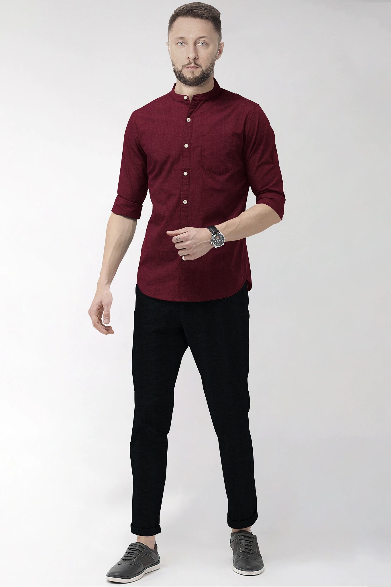 Merlot Red Mandarin Luxurious Linen Shirt