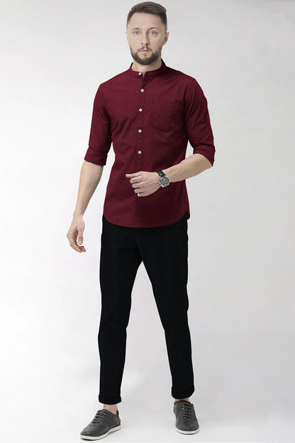 Merlot Red Mandarin Luxurious Linen Shirt