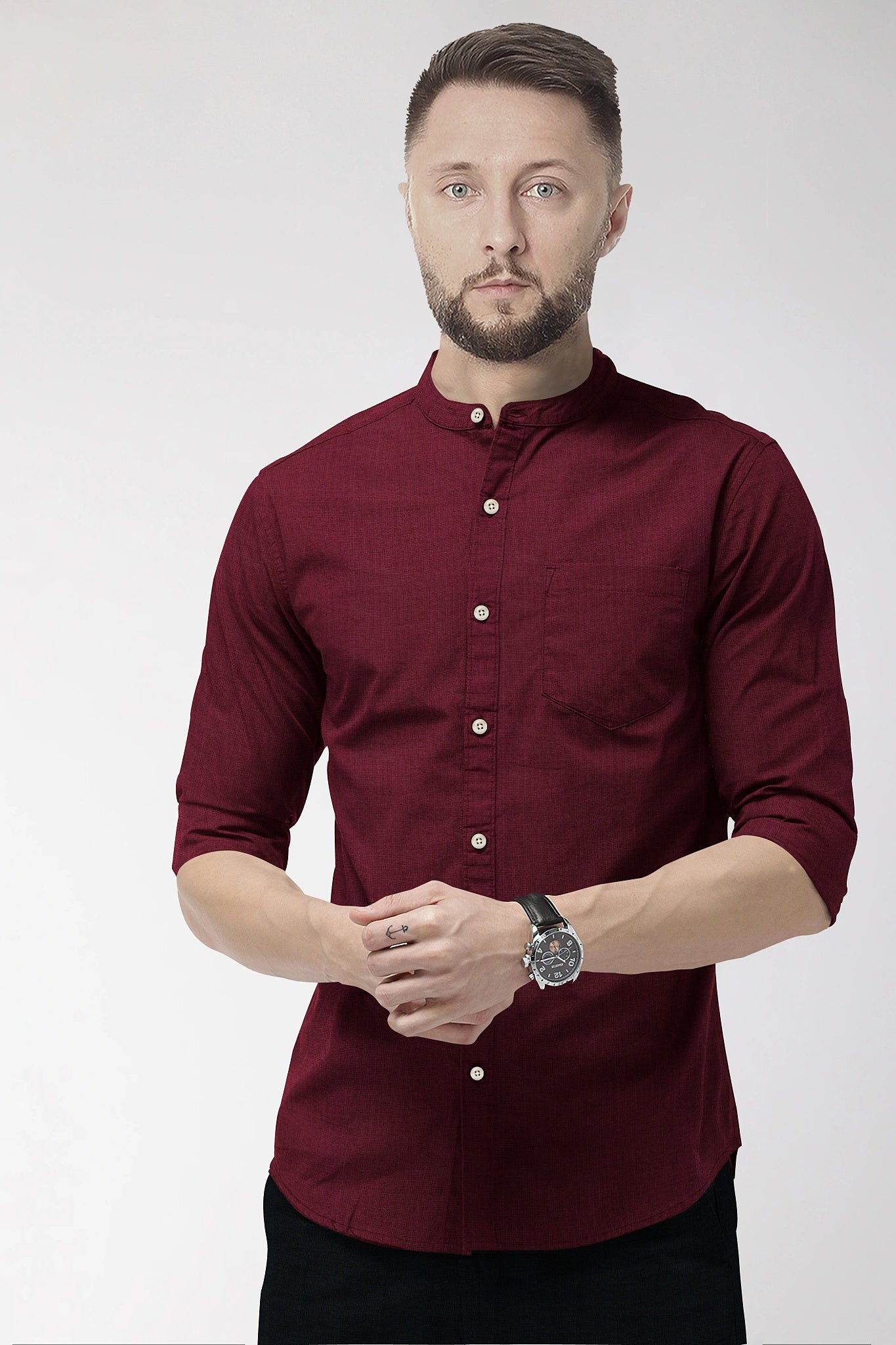 Merlot Red Mandarin Luxurious Linen Shirt