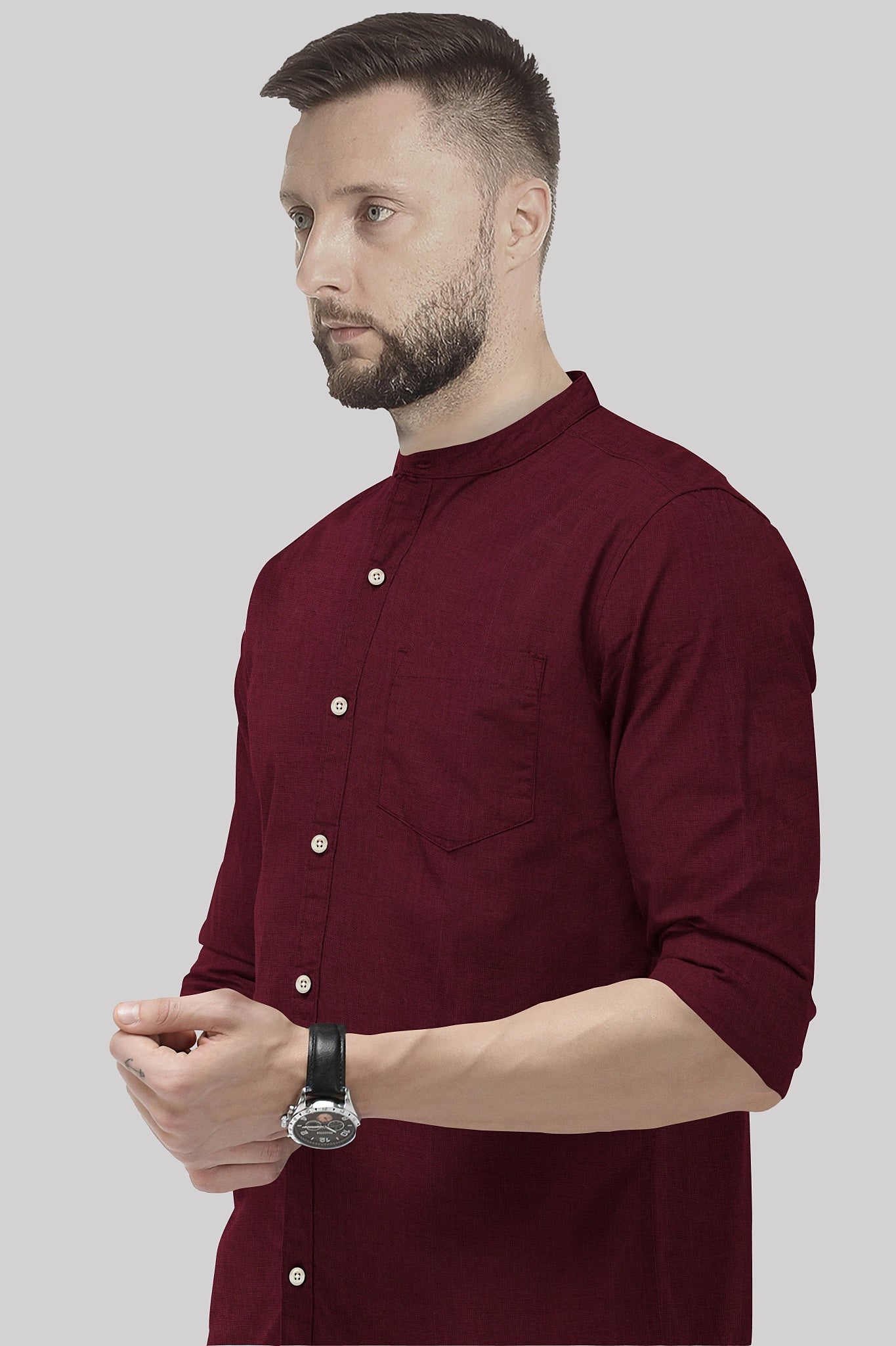 Merlot Red Mandarin Luxurious Linen Shirt