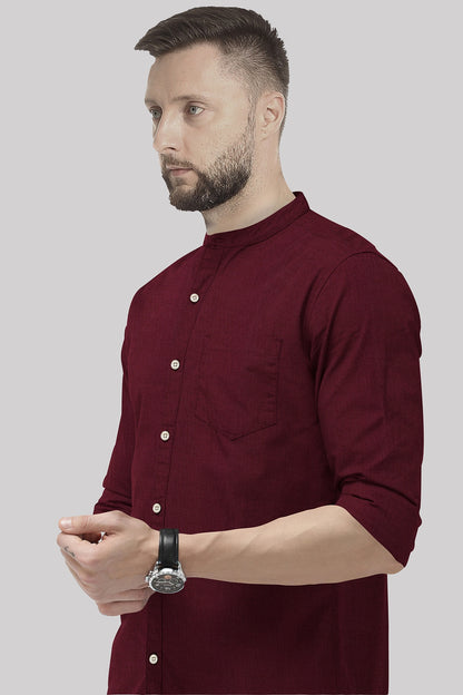 Merlot Red Mandarin Luxurious Linen Shirt