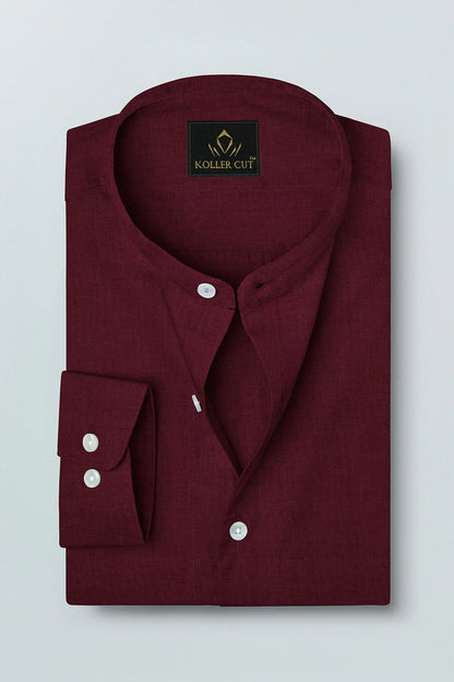 Merlot Red Mandarin Luxurious Linen Shirt