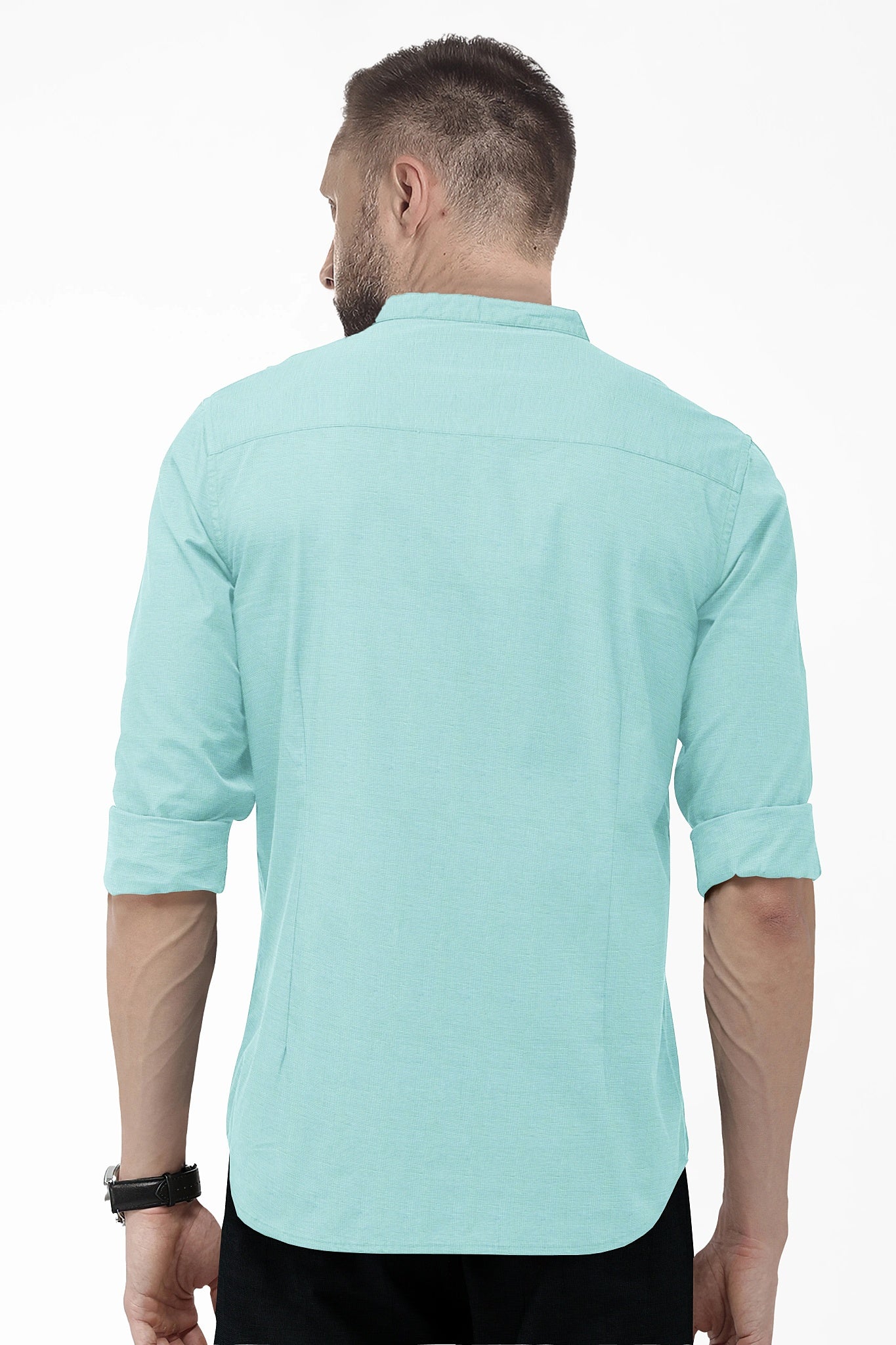 Turquoise Blue Mandarin Luxurious Linen Shirt