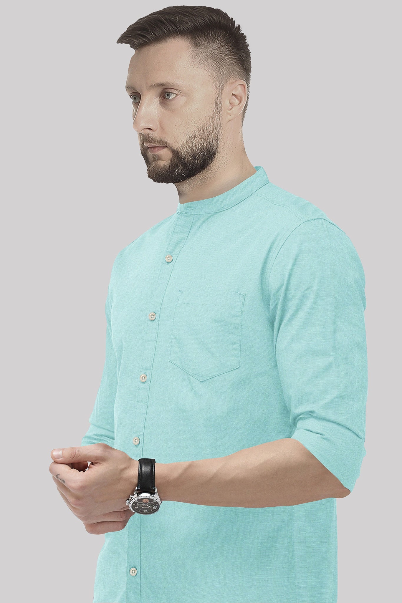 Turquoise Blue Mandarin Luxurious Linen Shirt