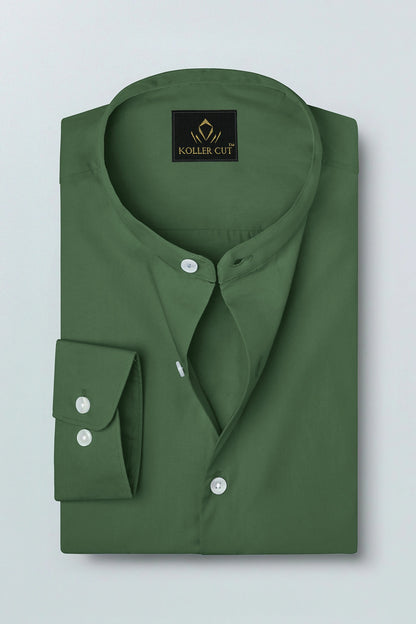 Bronze Green Mandarin Giza Cotton Shirt
