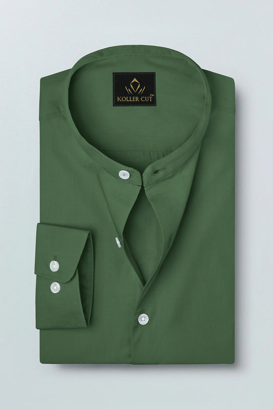 Bronze Green Mandarin Giza Cotton Shirt