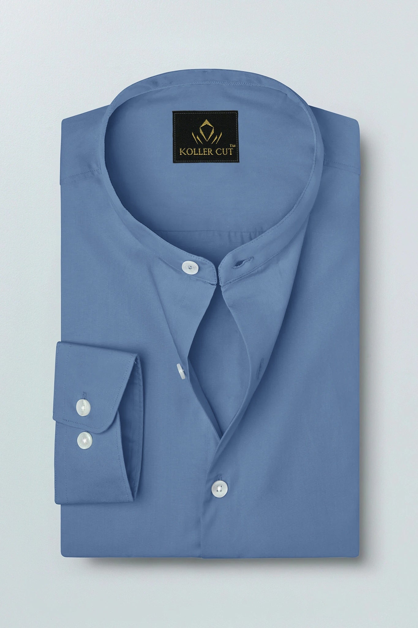 Lichen Blue Mandarin  Giza Cotton Shirt