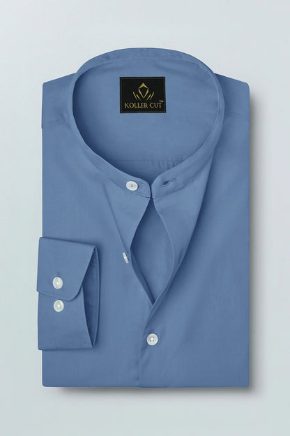 Lichen Blue Mandarin  Giza Cotton Shirt