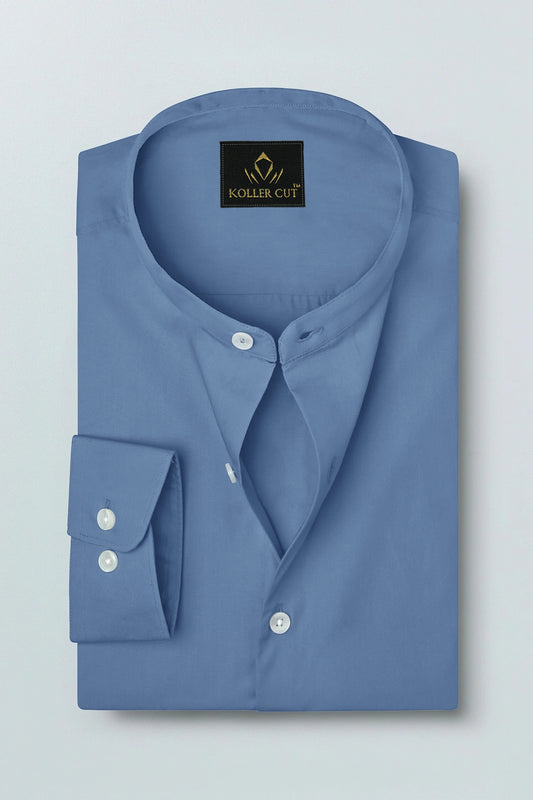 Lichen Blue Mandarin  Giza Cotton Shirt
