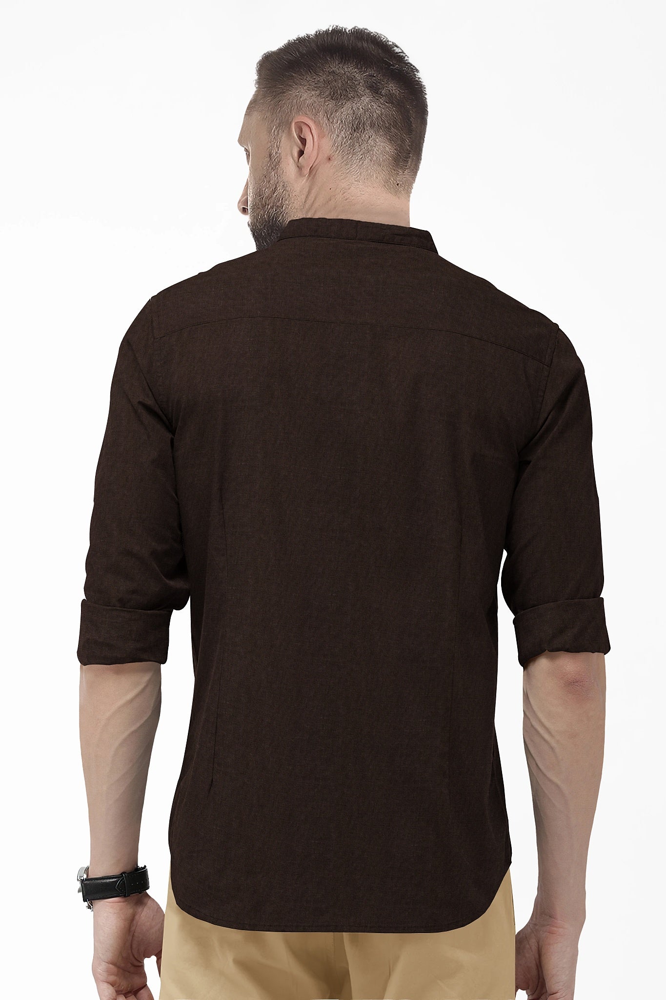 Coffee Brown Mandarin Men's Luxurious Linen Shirt