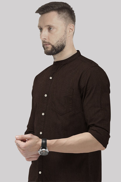 Coffee Brown Mandarin Men's Luxurious Linen Shirt