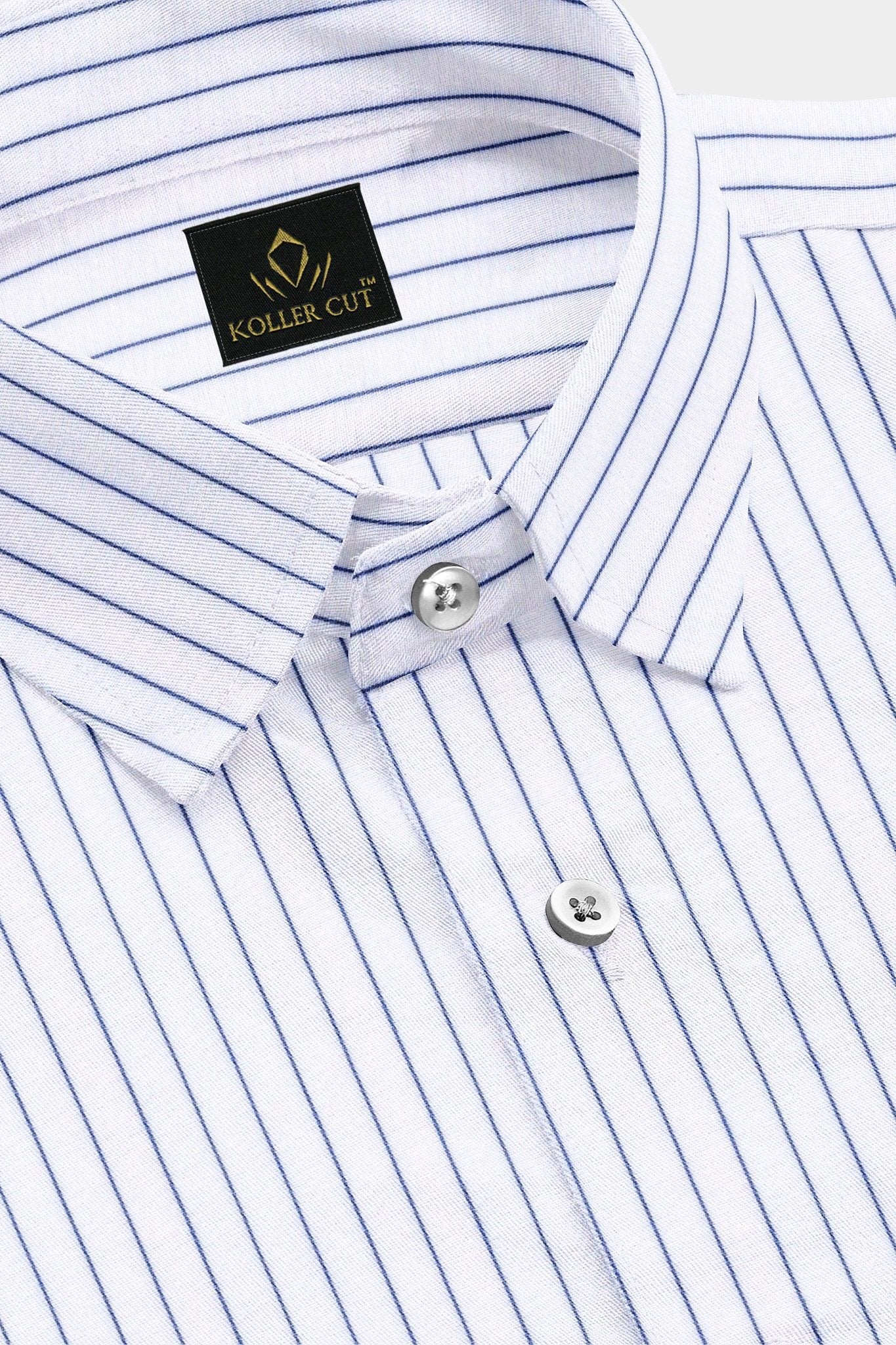 Contrast Stitch Shirt in Chennai India - White and Galaxy Blue Pin Stripes Cotton Shirt