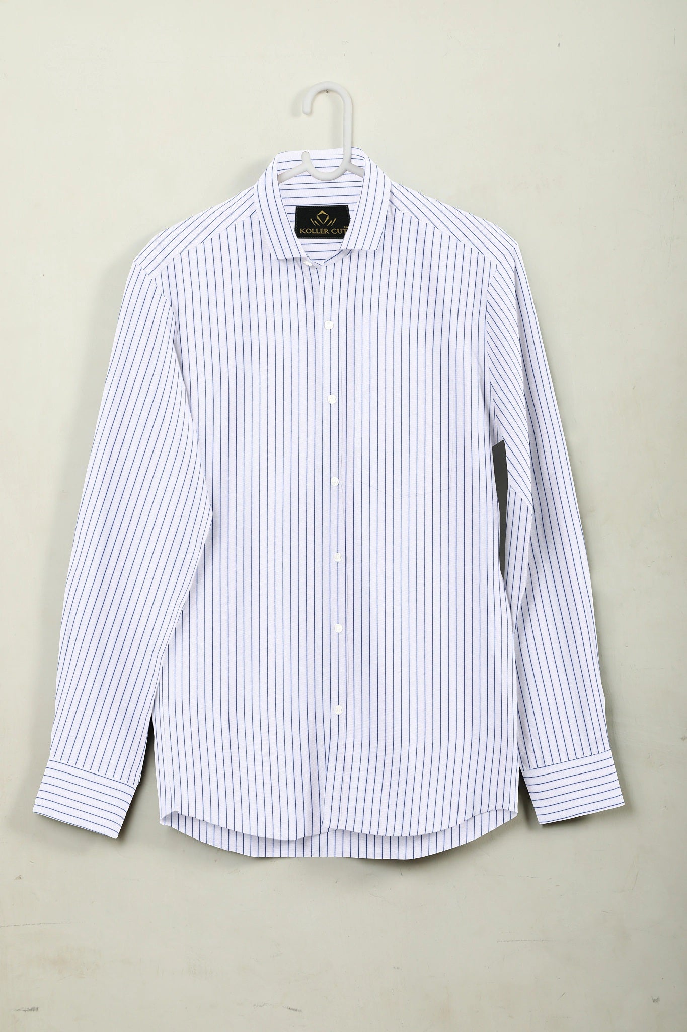 Contrast Stitch Shirt in Chennai India - White and Galaxy Blue Pin Stripes Cotton Shirt