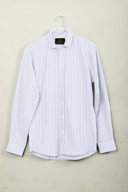 Contrast Stitch Shirt in Chennai India - White and Galaxy Blue Pin Stripes Cotton Shirt