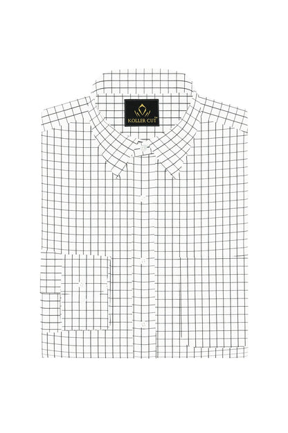 Milk White and Black Checks Cotton Shirt