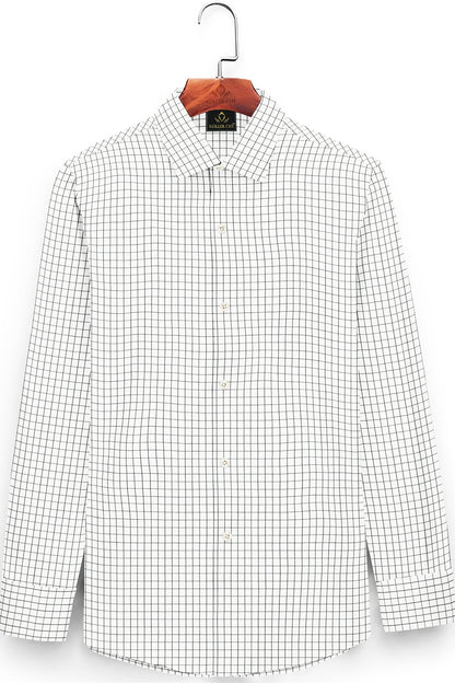 Milk White and Black Checks Cotton Shirt