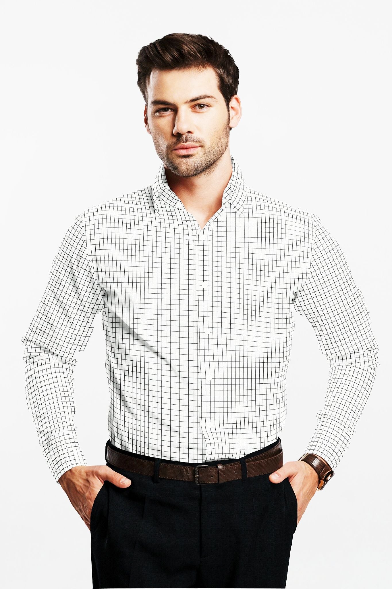 Milk White and Black Checks Cotton Shirt