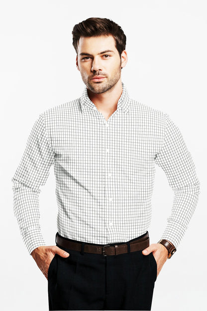 Milk White and Black Checks Cotton Shirt