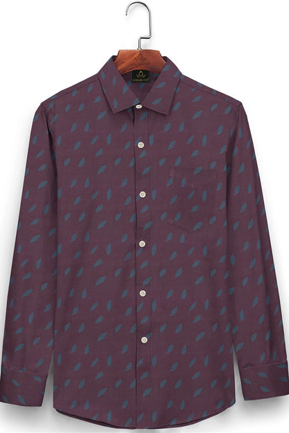 Brick Red and Stone Blue Jacquard Leaf Printed Egyptian Giza Peter England Cotton Shirt