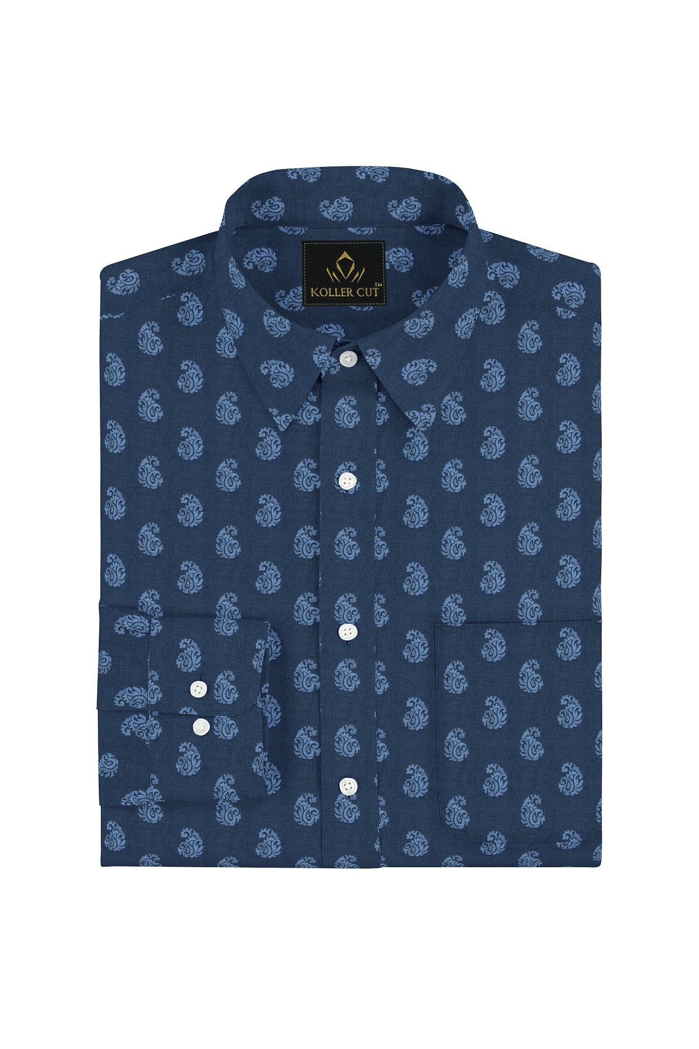 Galaxy Blue and Lichen Blue Mango Jacquard Print Egyptian Giza Cotton Shirt