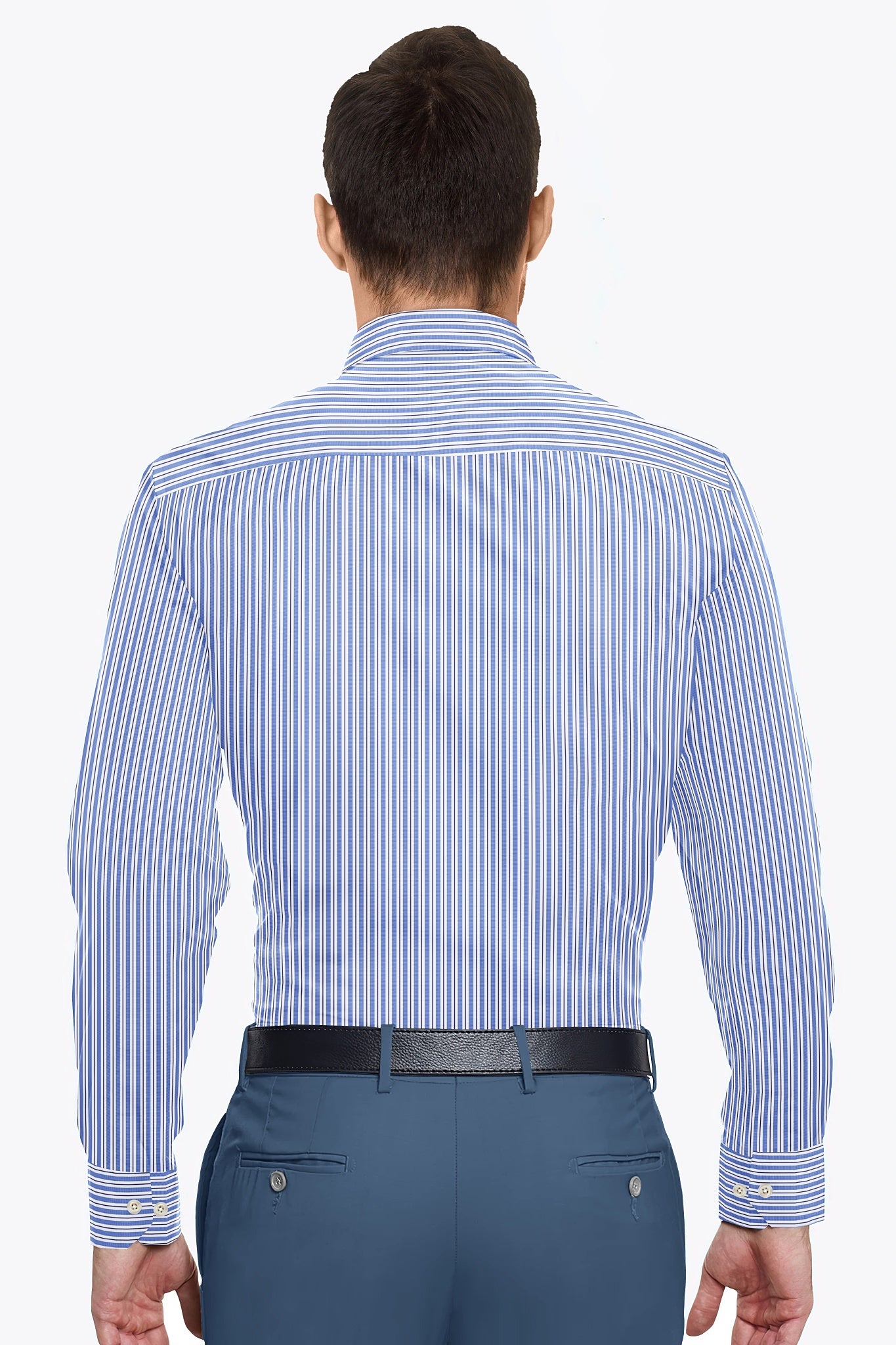 White with Amparo Blue and Black Stripes Cotton Shirt