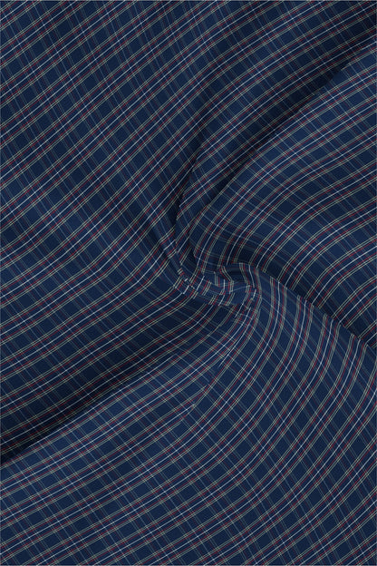 Opal Blue with Merlot Red and White Checks Cotton Shirt