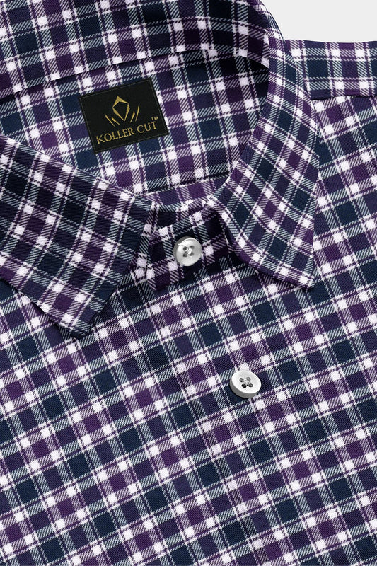 Medieval Blue with White and Mulberry Purple Checks Cotton Shirt Best Checks Shirt in India