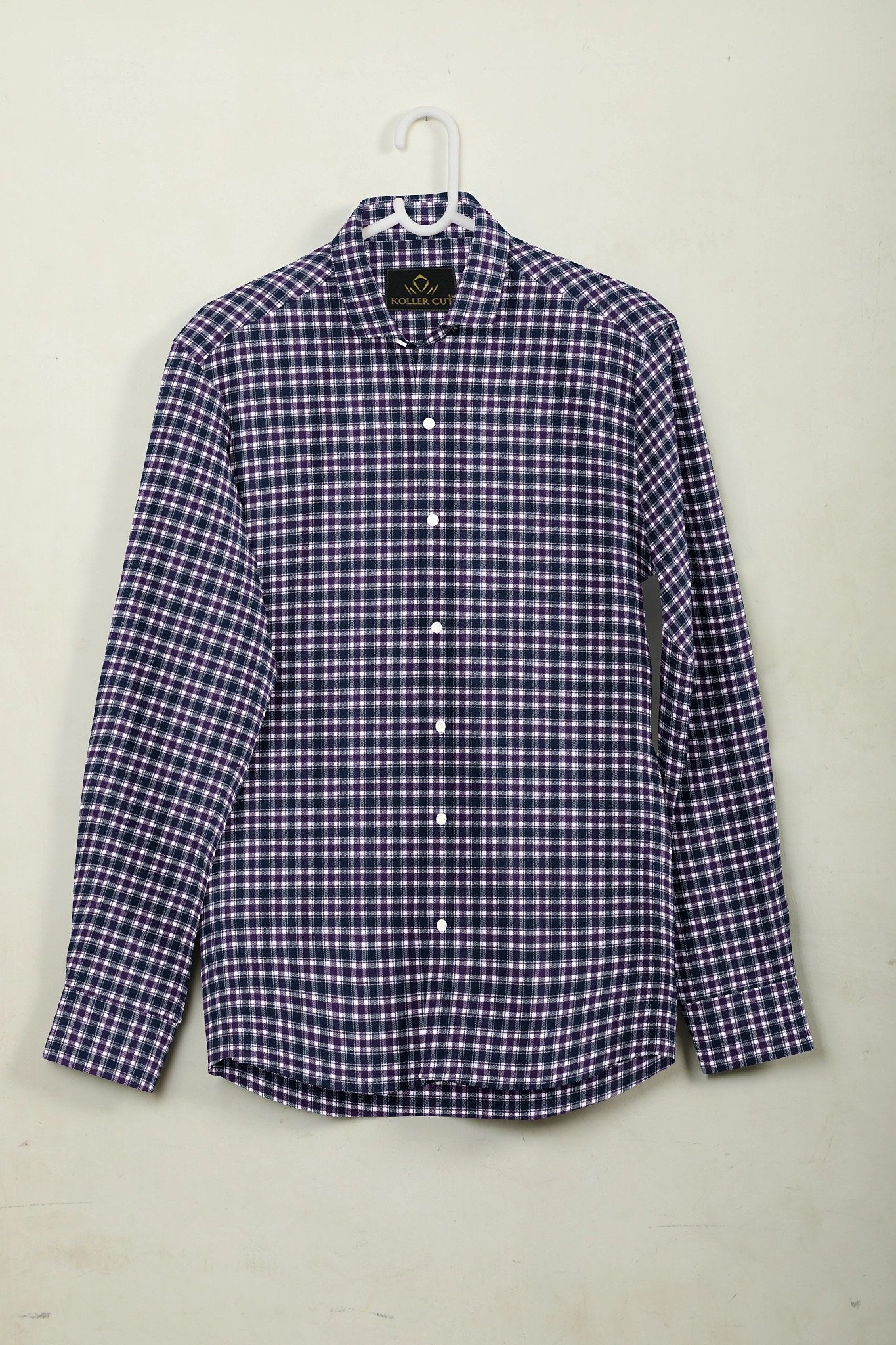 Medieval Blue with White and Mulberry Purple Checks Cotton Shirt Best Checks Shirt in India