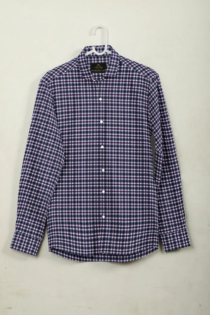 Medieval Blue with White and Mulberry Purple Checks Cotton Shirt Best Checks Shirt in India