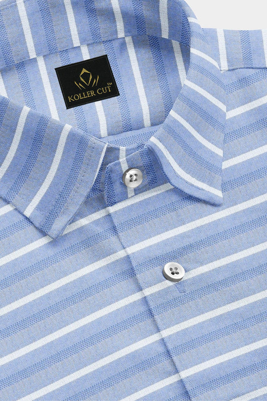 Xenon Blue and White Stripes Cotton Shirt - Best Office wear Shirts in India