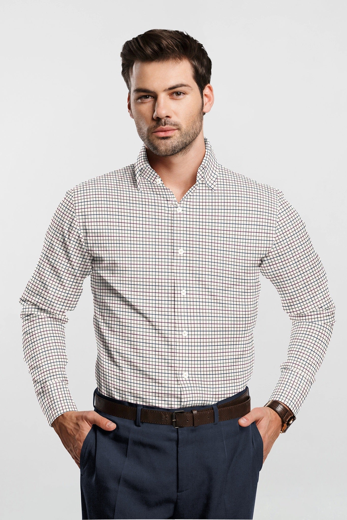 White with Cordovan Red and Cactus Green Checks Cotton Shirt
Pluss size Checks Shirt in india 