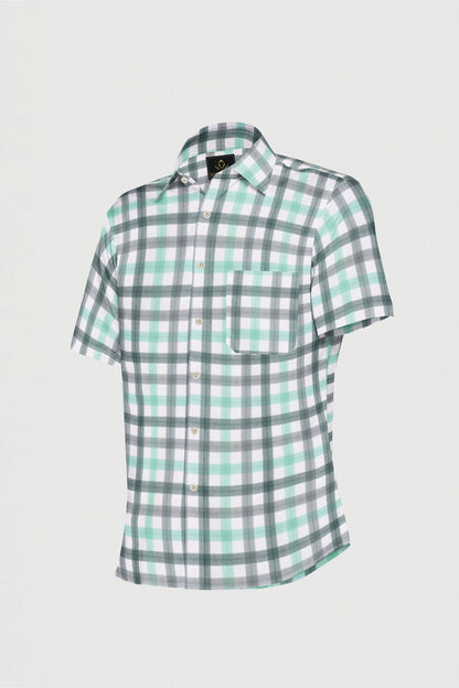White with Balsam Green and Opal Green Checks Cotton Shirt Best Plus size Checks Shirt in India