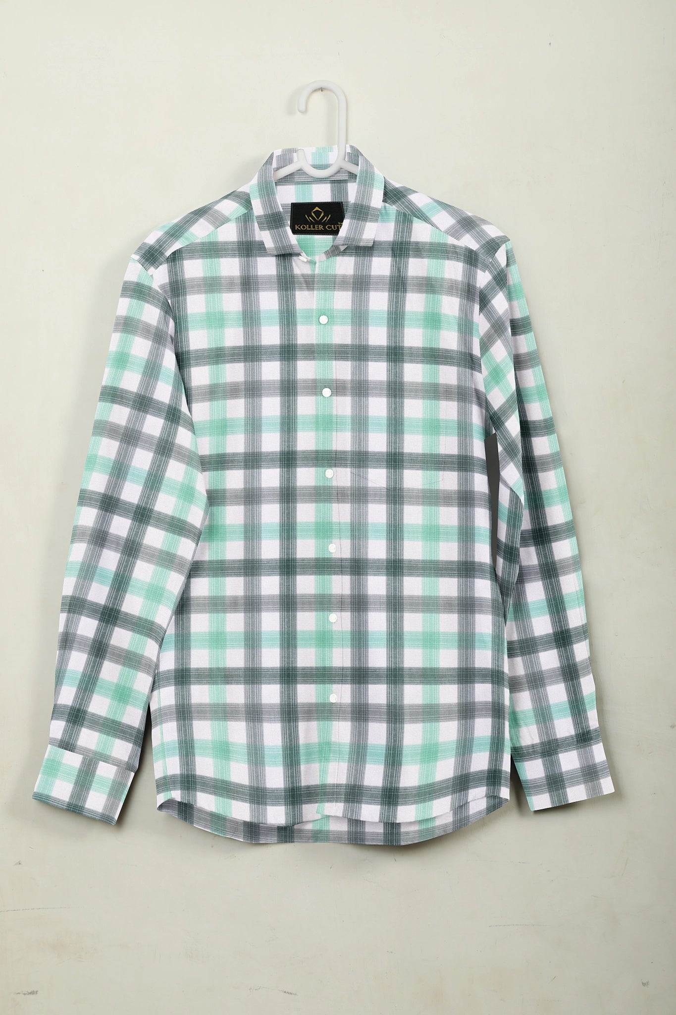 White with Balsam Green and Opal Green Checks Cotton Shirt Best Plus size Checks Shirt in India