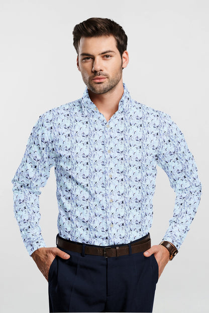 Pattens Blue Egret Printed Men's Cotton Shirt