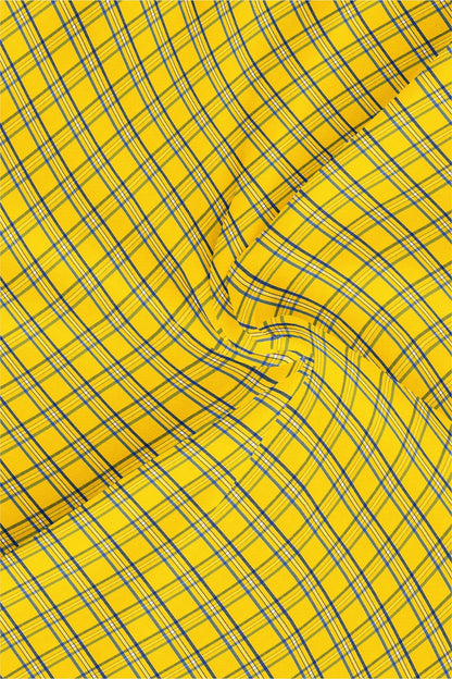 Celandine Yellow and  Baleine blue Check Guniaa Cotton Shirt