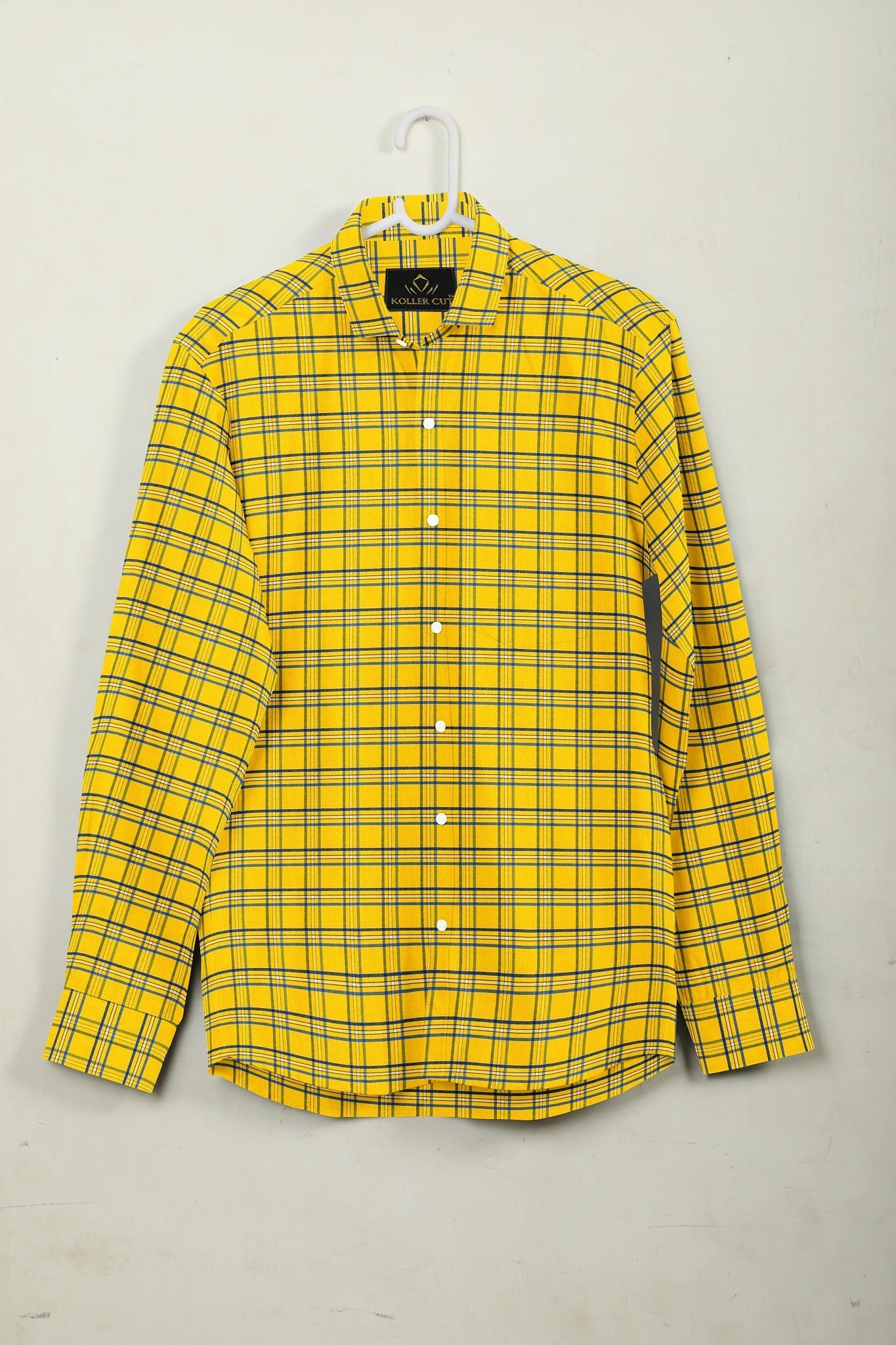 Celandine Yellow and  Baleine blue Check Thomas Scott Cotton Shirt