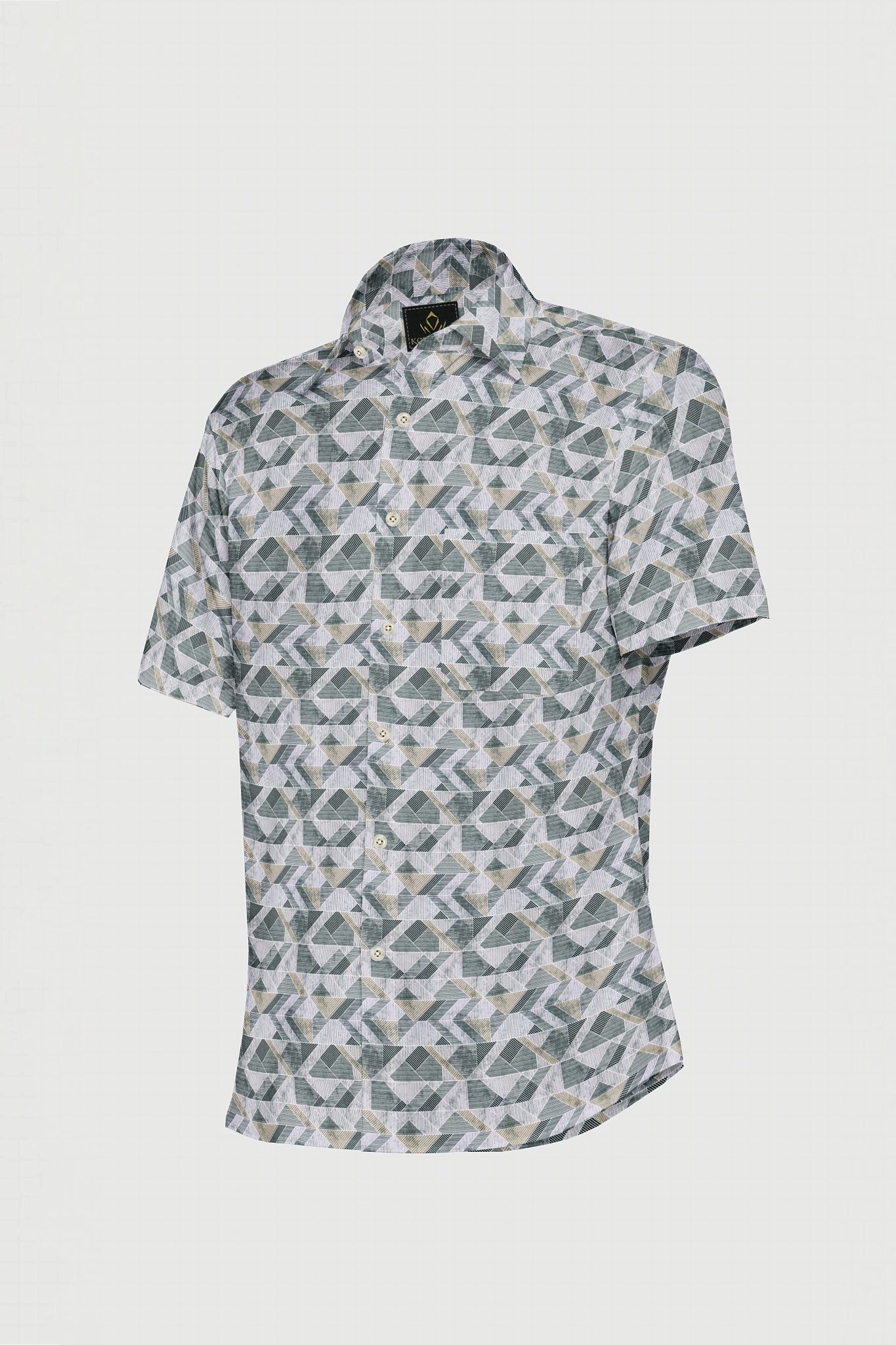 White with Opal Gray and Black Abstract Pattern Printed Egyptian Giza Cotton Shirt-  Plus size Shirt in India