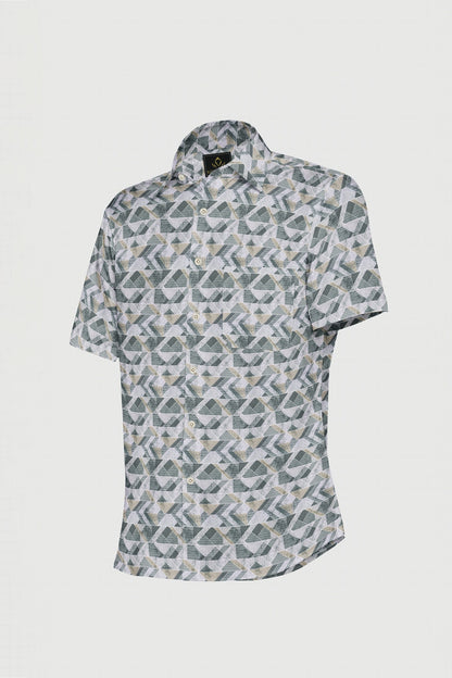 White with Opal Gray and Black Abstract Pattern Printed Egyptian Giza Cotton Shirt-  Plus size Shirt in India
