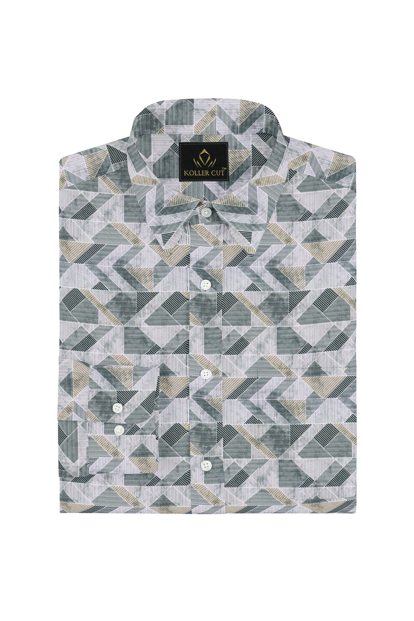 White with Opal Gray and Black Abstract Pattern Printed Egyptian Giza Cotton Shirt-  Plus size Shirt in India