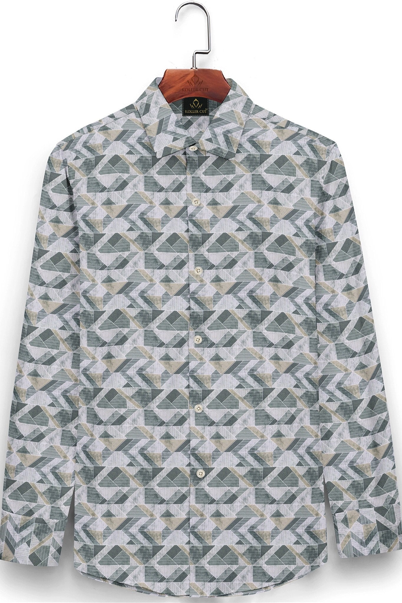 White with Opal Gray and Black Abstract Pattern Printed Egyptian Giza Cotton Shirt-  Plus size Shirt in India