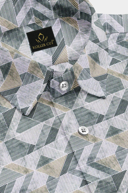 White with Opal Gray and Black Abstract Pattern Printed Egyptian Giza Cotton Shirt-  Plus size Shirt in India