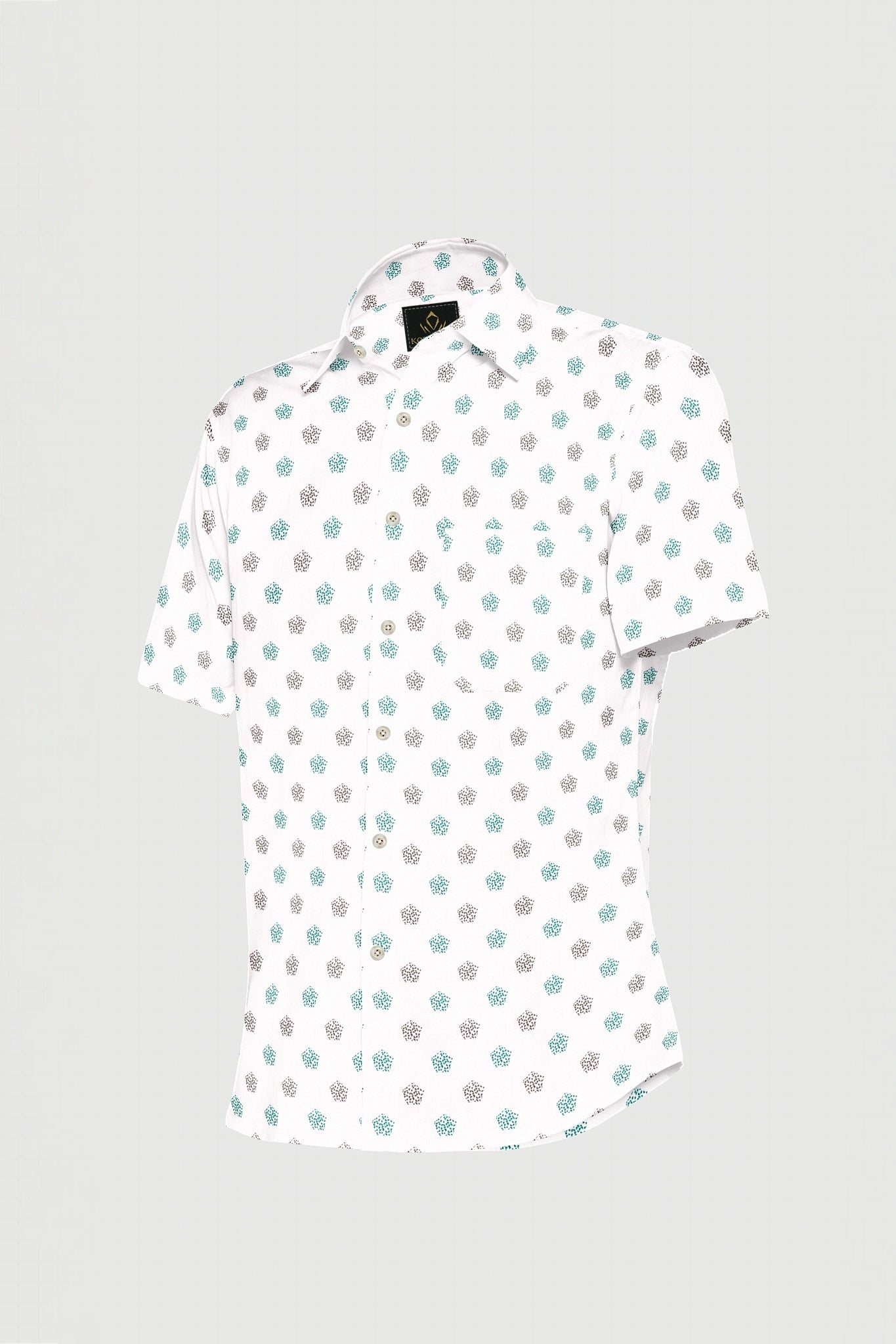 White with Turquoise Green and Coal Black Pentagon Printed Egyptian Giza Cotton Shirt - Plus Size Printed Shirt In India