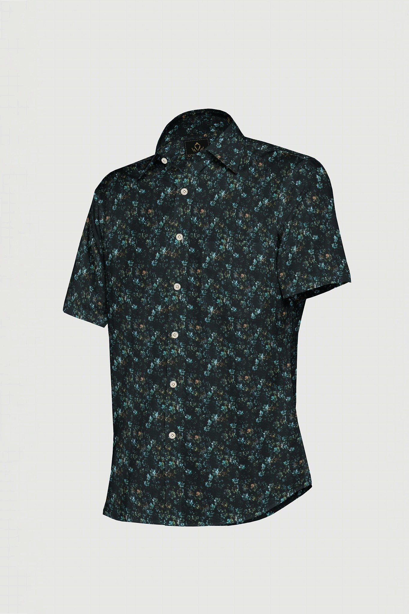 Raven Black and Turquoise Blue Lily Flower Printed Egyptian Giza Cotton Shirt- Best Formal Printed Cotton Shirt in India - Big Size Shirt - Plus Size Shirts for Men Online Shipping in Mumbai