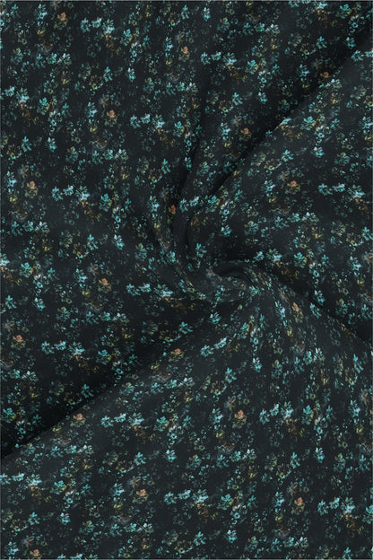 Raven Black and Turquoise Blue Lily Flower Printed Egyptian Giza Cotton Shirt- Best Formal Printed Cotton Shirt in India - Big Size Shirt - Plus Size Shirts for Men Online Shipping in Mumbai